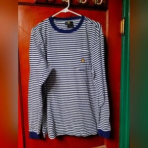 Teddy Fresh Navy White Striped Long Sleeve Ringer-T Shirt L